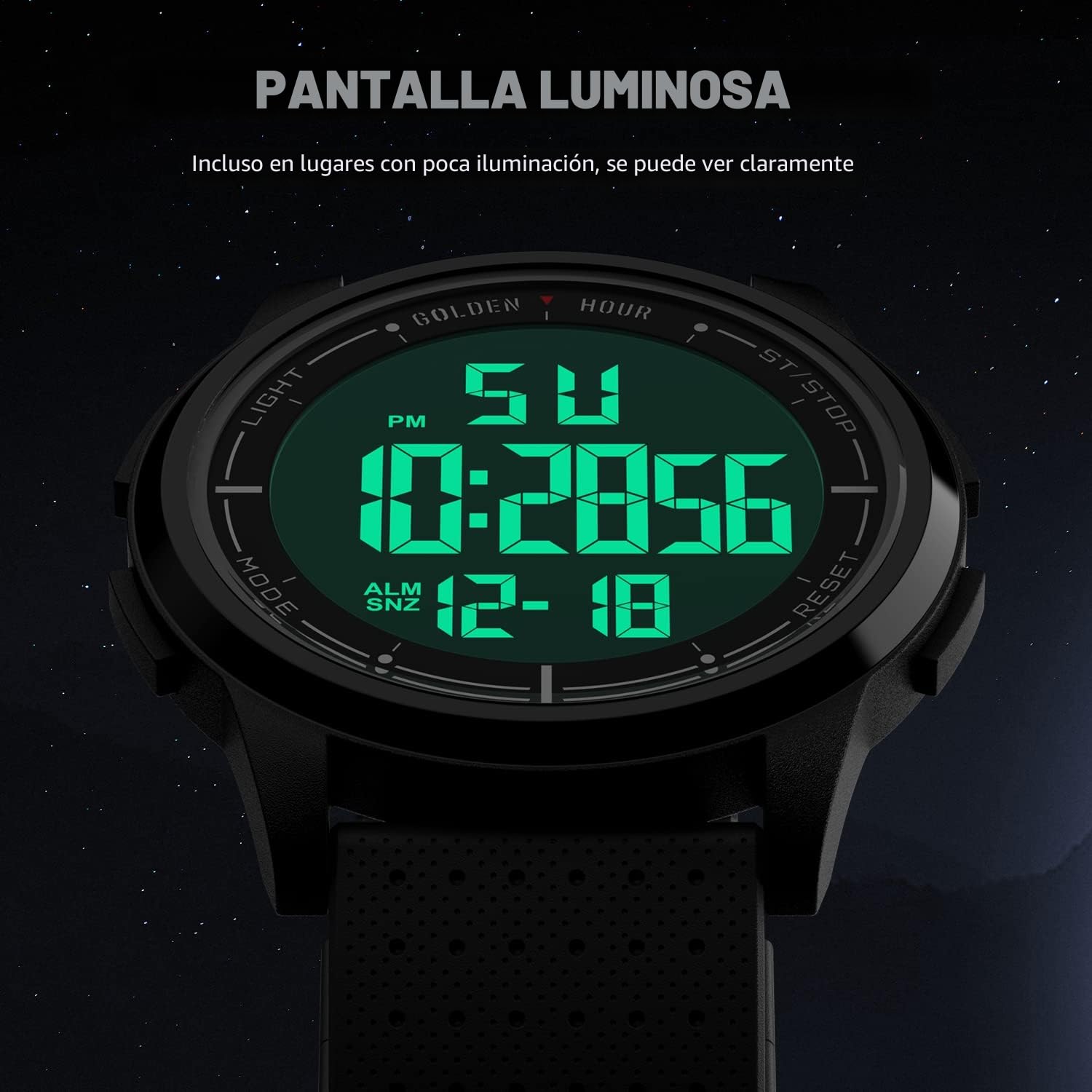 GOLDEN HOUR Relojes Digitales Impermeables Deportivos Ultrafinos para Hombre con Pantalla Gran Angular Correa de Caucho Reloj de Pulsera para Hombre Mujer
