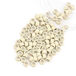 Vlasy 100Pcs 4mm Silicone Lined Micro Ring Beads for Hair Extensions 5Colors Apply (100Pcs Blonde)