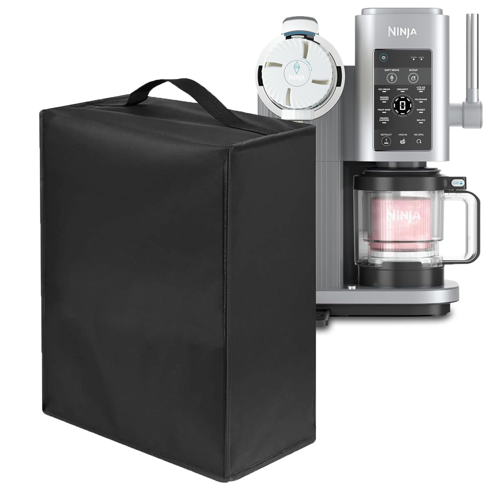 Ice Cream Maker Cover for Ninja CREAMi Ice Cream Maker Heavy Duty Waterproof Dust Protective Frozen Treat Maker Cover Compatible for Ninja Swirl by CREAMi Ice Cream and Soft Serve Maker NC701 (Black)