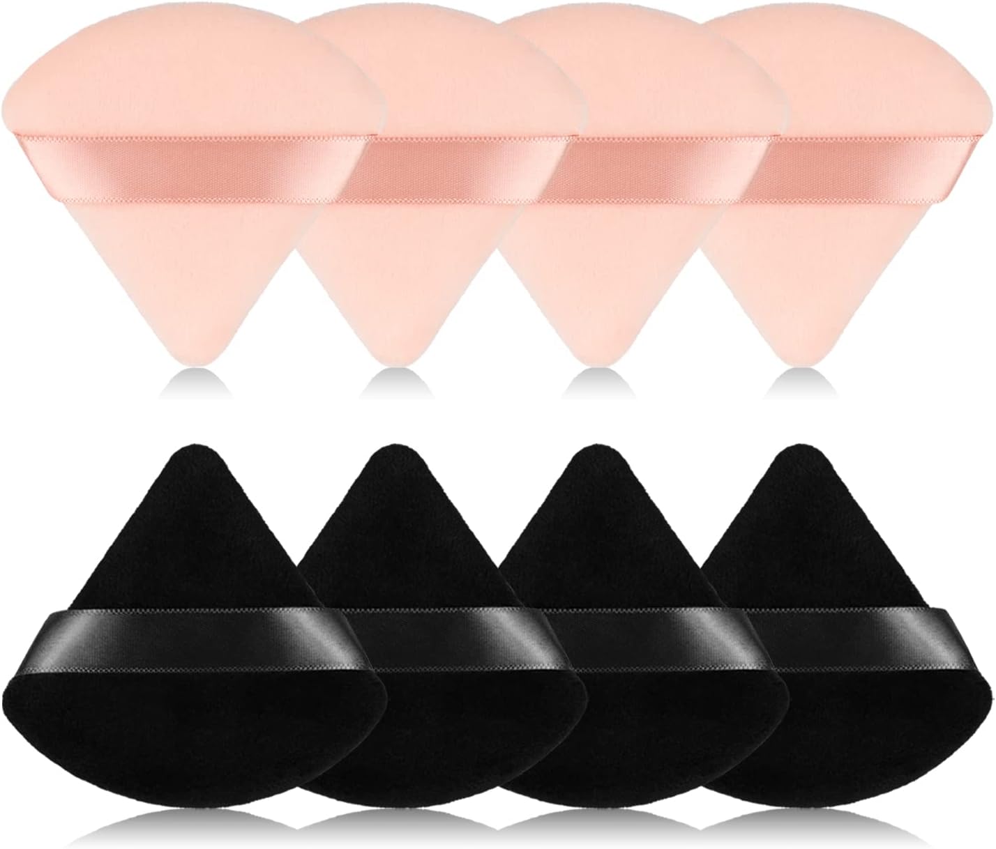 8Pcs of Triangular Powder Puff Makeup Sponges, Made of Super-soft Velvet, Designed for Contouring, Eye, and Corner, Beauty Blender Foundation Mixing Container.