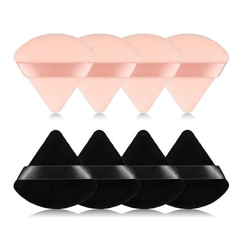 8 esponjas de maquillaje triangulares en polvo, hechas de terciopelo súper suave, diseñadas para contorno, ojos y esquinas, recipiente de mezcla de