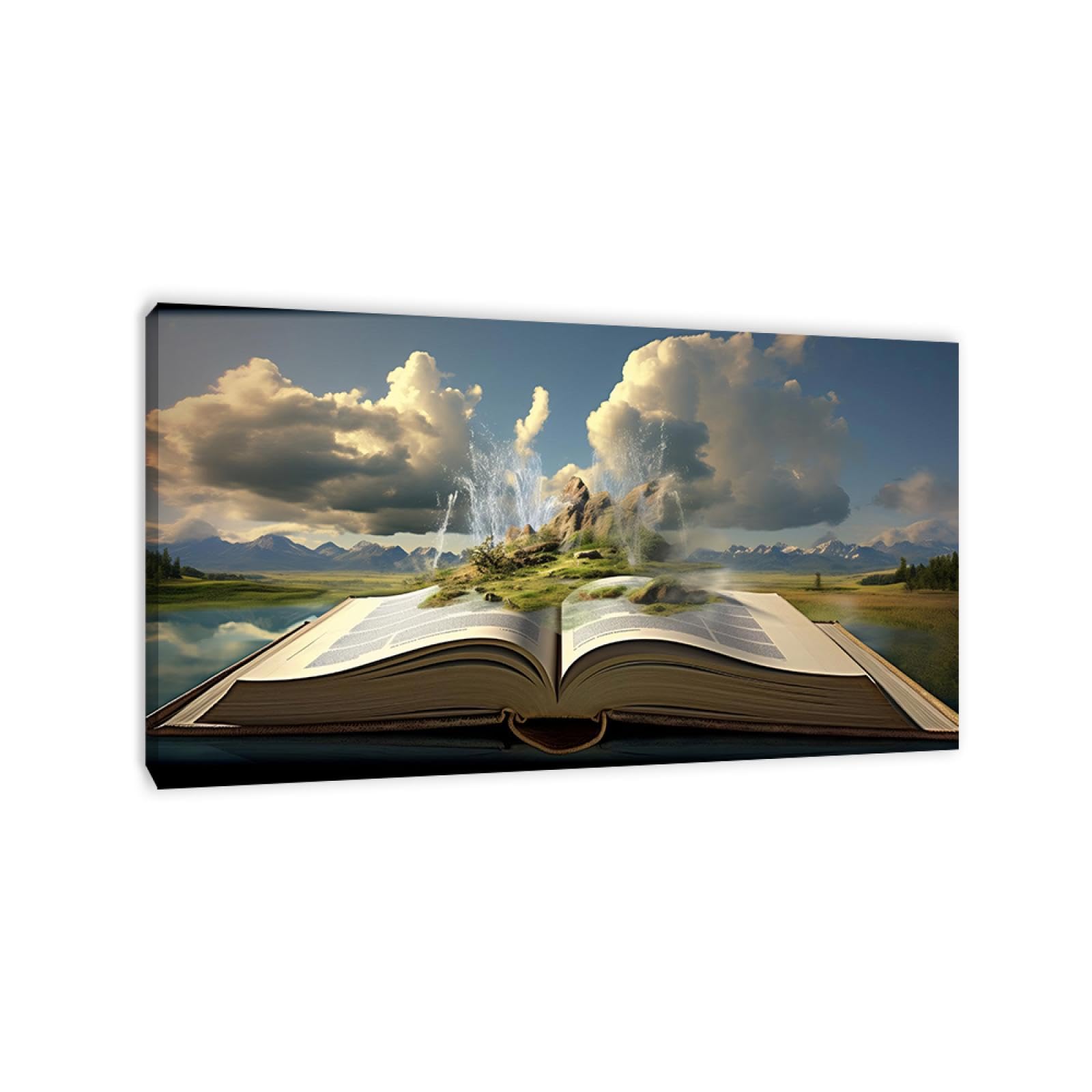 GRASKY Cuadro cascada Cuadro Lienzo Cascada Cuadros Decorativos Cascada Paisaje El río en el libro impresión artística fotografía imagen gráfica decoración 70X126cm (28x50in) Marco interior