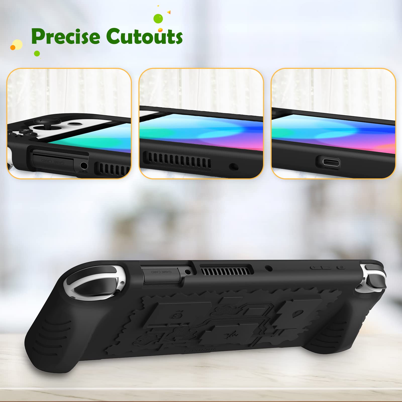 FINTIE Funda de Silicona Compatible con Nintendo Switch OLED (2021) con 3 Ranuras para Tarjetas de Juego - Suave Antichoque Antideslizante,