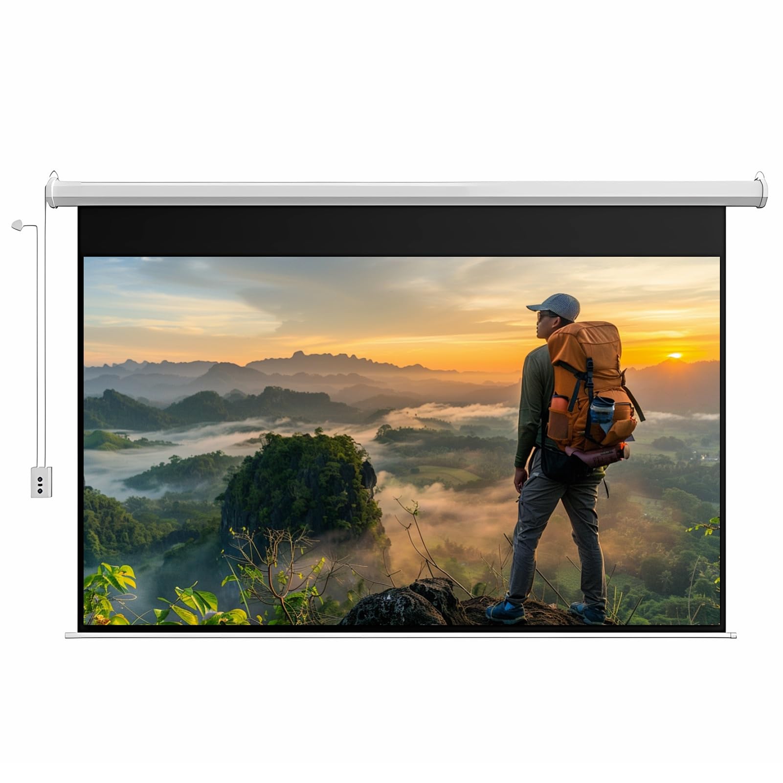 Schermo Proiettore Motorizzato 4K HD da 60/72/84 Pollici con Telecomando, Telo Proiettore HD da Parete o a Soffitto con Rapporto 16:9 per Casa, Teatro, Cinema, Interno(84IN)