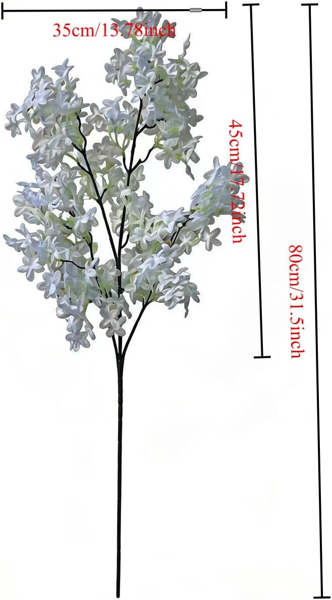 5 Pcs 32" Artificial Lilac Flowers with Long Stem Realistic Purple Fake Flowers Elegant Formal No Maintenance Floral Decor for Home Wedding Office Vase Centerpieces and DIY Arrangements (White)