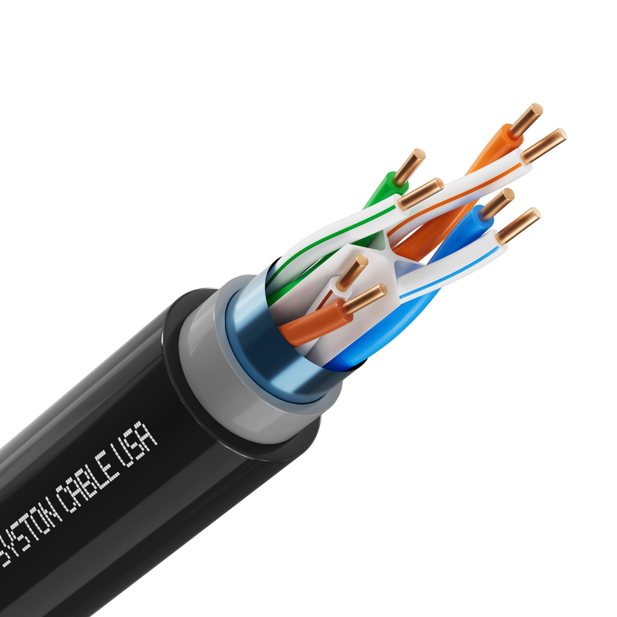 Syston Direct Burial - Cable de red Ethernet Cat 6E blindado, a granel 600 MHz F/UTP 23 AWG, planta exterior de cobre puro (OSP), clasificado, cubierta impermeable de doble capa para aplicación en