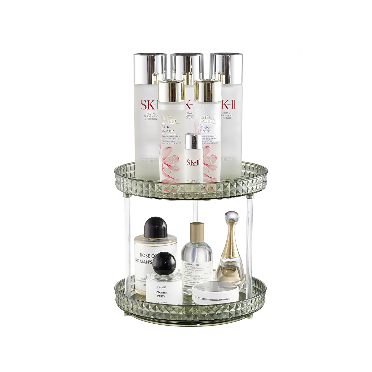 Haipky 360° Rotating Makeup Organizer Bathroom Carousel Spinning Holder Rack, Large Capacity Cosmetics Storage Vanity Shelf Countertop Fits Cosmetics, Perfume, Skin Care, Lipsticks (Green,2 Tiers)