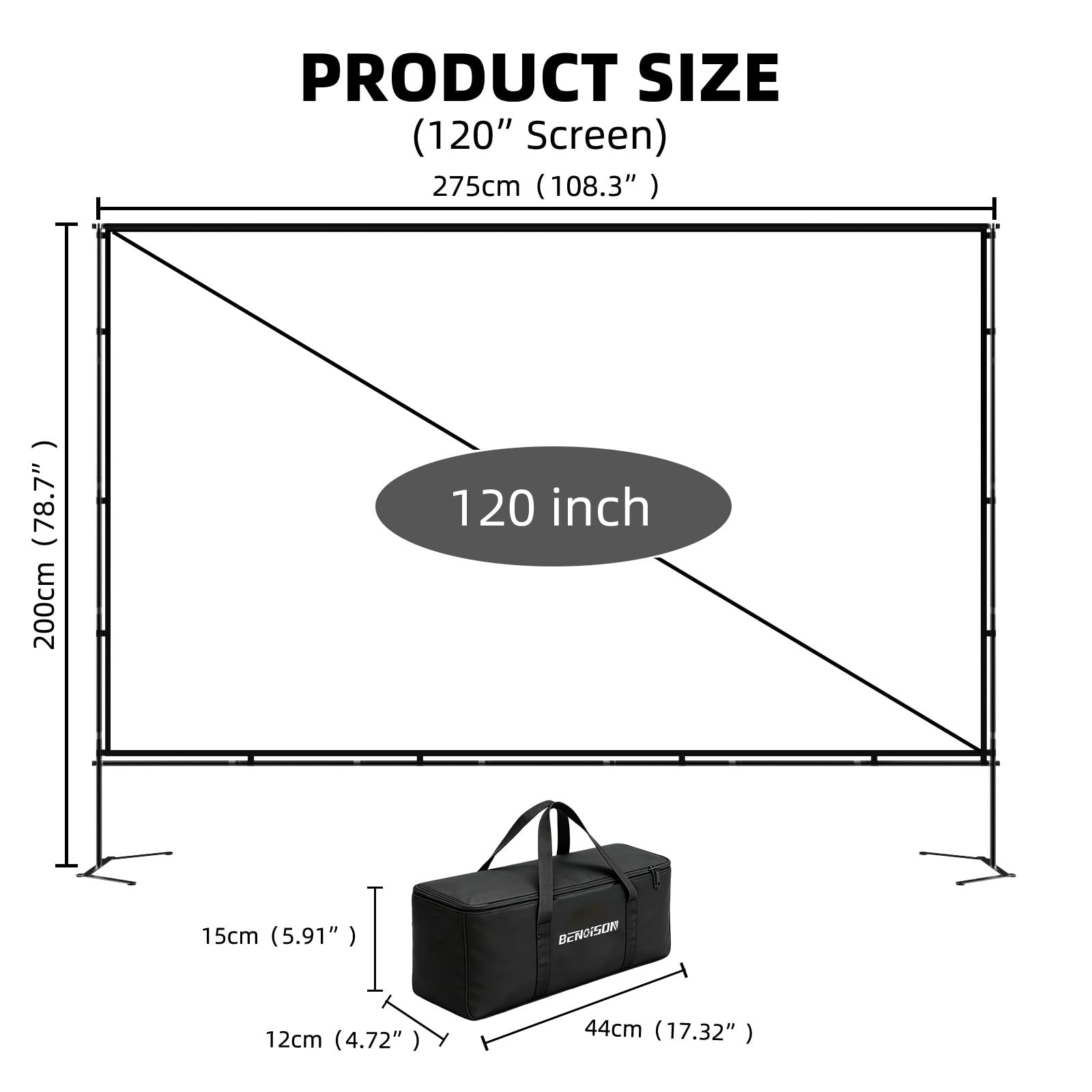 Schermo per proiettore da esterno da 120 pollici con supporto 16:9 4 K HD portatile schermo proiettore esterno interno per cortile, campeggio, teatro