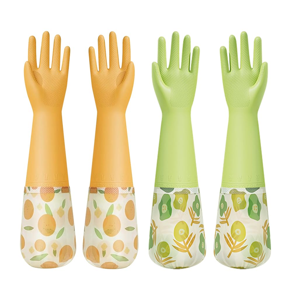 Photo 1 of QLFJ-FurDec 2 Pairs Rubber Dishwashing Cleaning Gloves, Reusable Latex Free