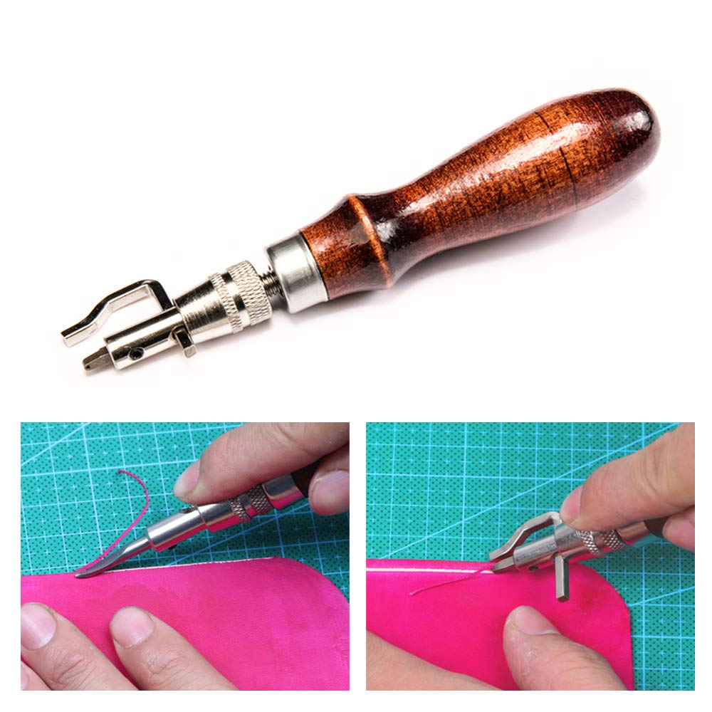 7 in 1 Strumenti Artigianali in Pelle Multifunzione Scanalatore per Cuoio Solcatore Cuoio Accessori per Pelletteria Attrezzi Lavorazione Cuoio Pelle (Legno Scuro