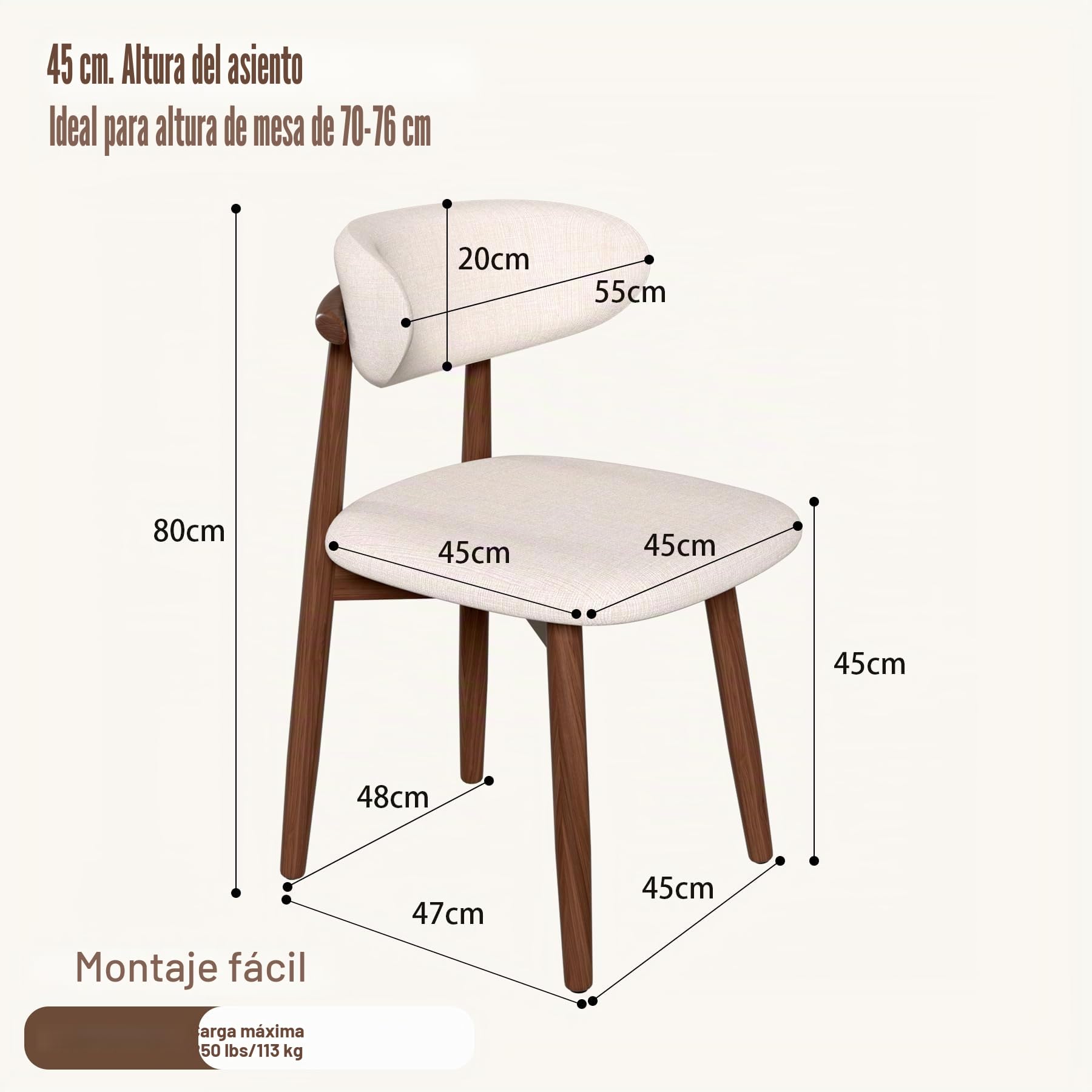 Takumi∞X Sillas de Comedor Pack 4 Cadeiras Sala Jantar Sillas Salon de Comedor Modernas Sillas de Comedor de Madera Nordica Sillas de Cocina Tela de Lino Tapizadas Sillas de Comedor