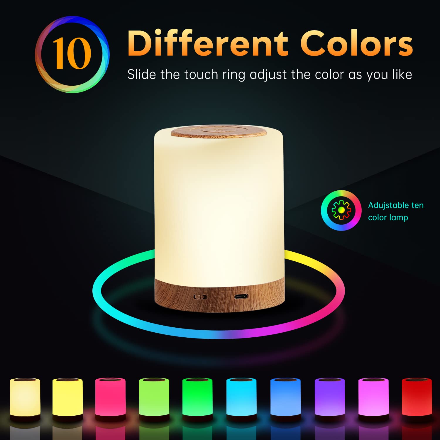 Aisutha Lámparas de Mesita de Noche, luz Noturna LED con 10 colores y 4 modos Control Tactil Regulable Usb Recargable Cambio de Color Rgb para Niños Habitación