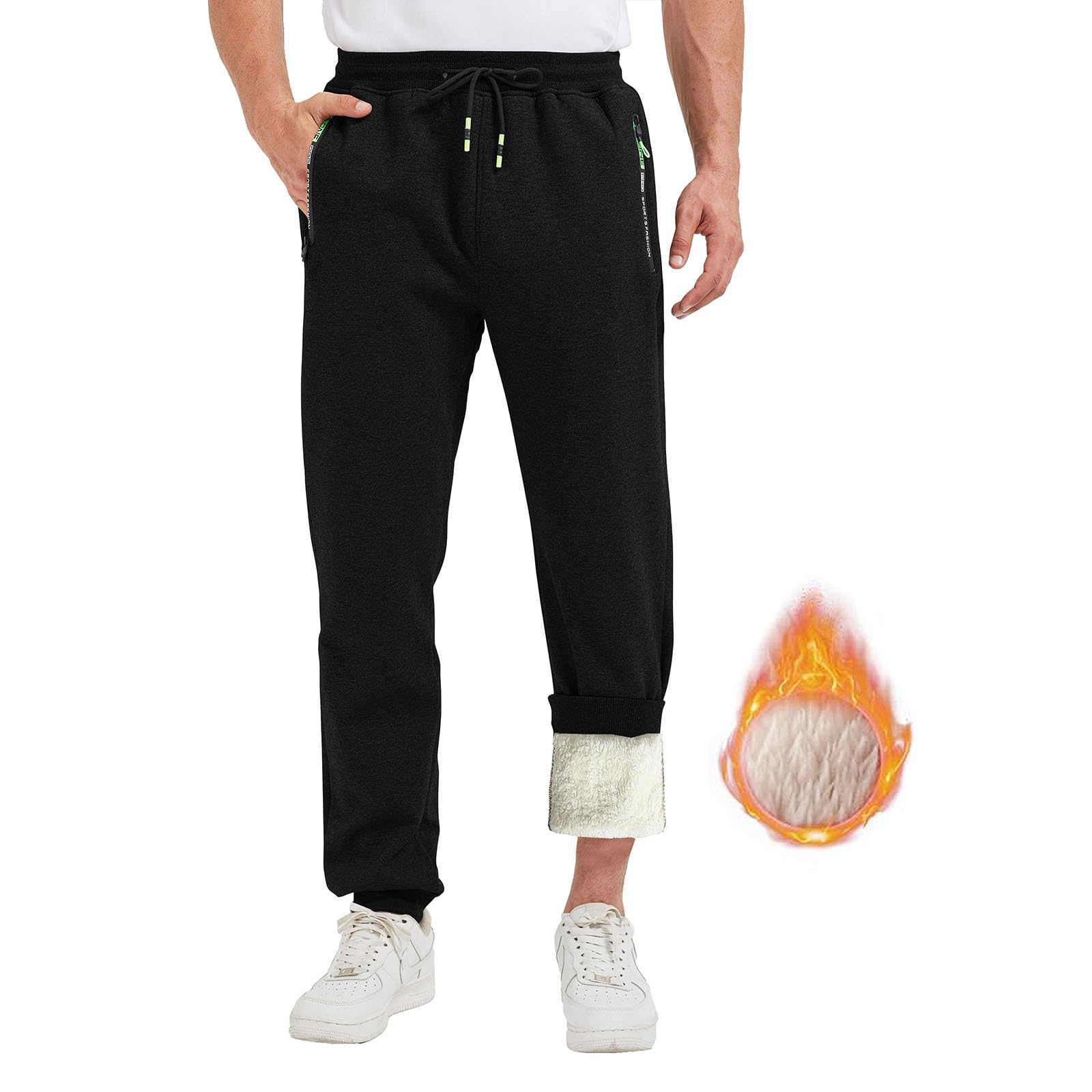 Ougelebo Winter Jogginghose Herren Thermo Gefüttert Warme Fleecehose Herren