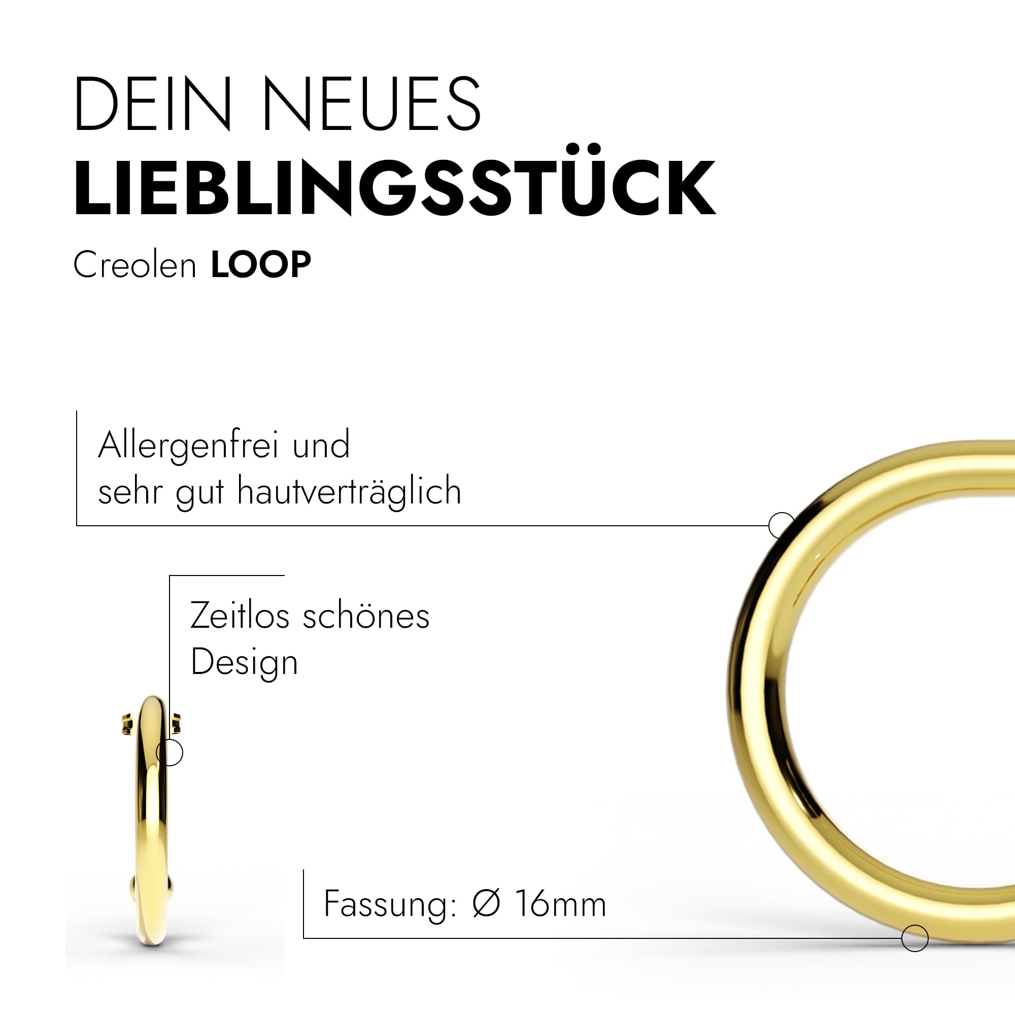 TIABELLE – Creolen LOOP aus Titan – Ohrringe für Damen – allergenfrei & hautverträglich – Handmade in Germany (16mm ø und 18mm ø)