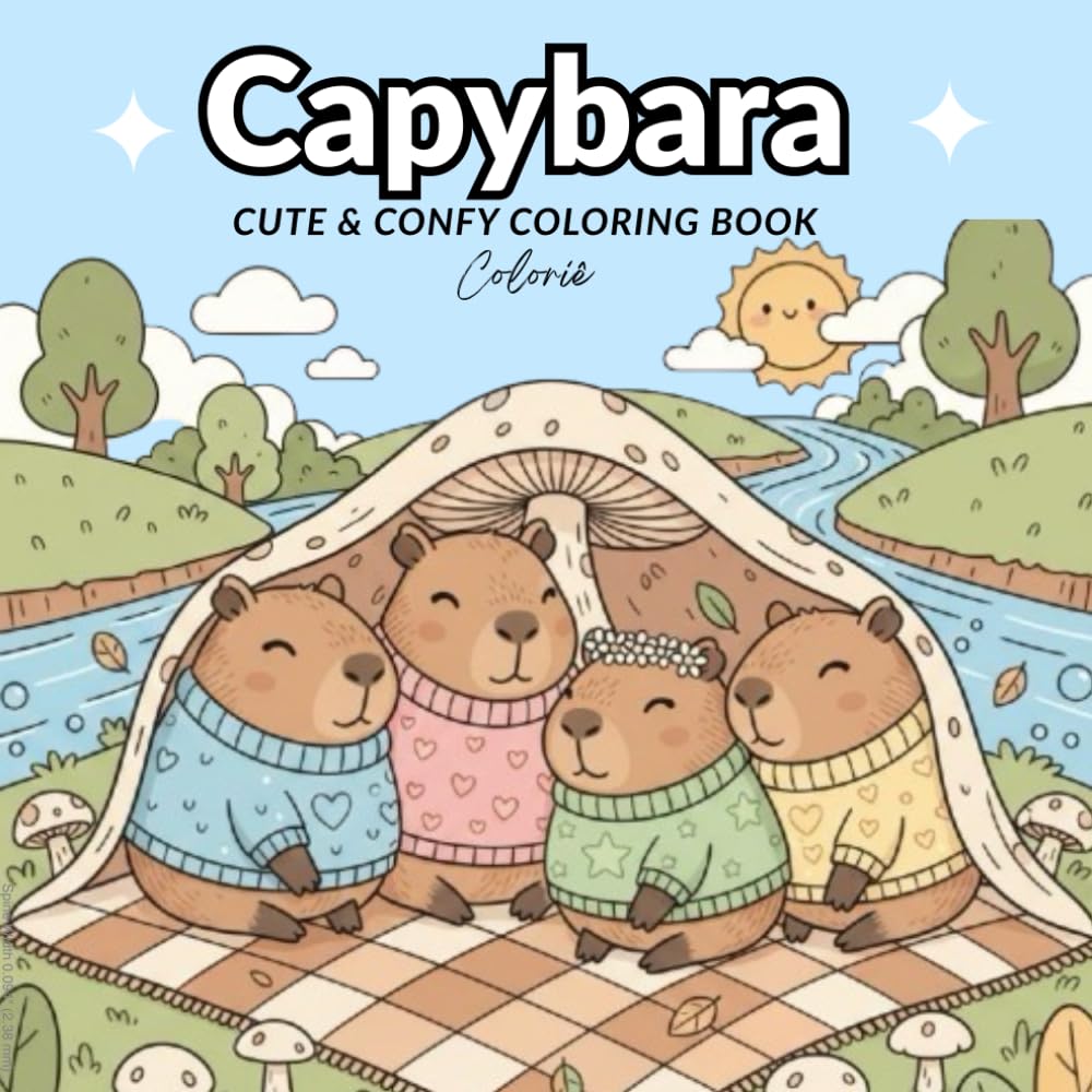 Capybara: Cute and Cozy Coloring Book for Adults & Teens for Stress Relief