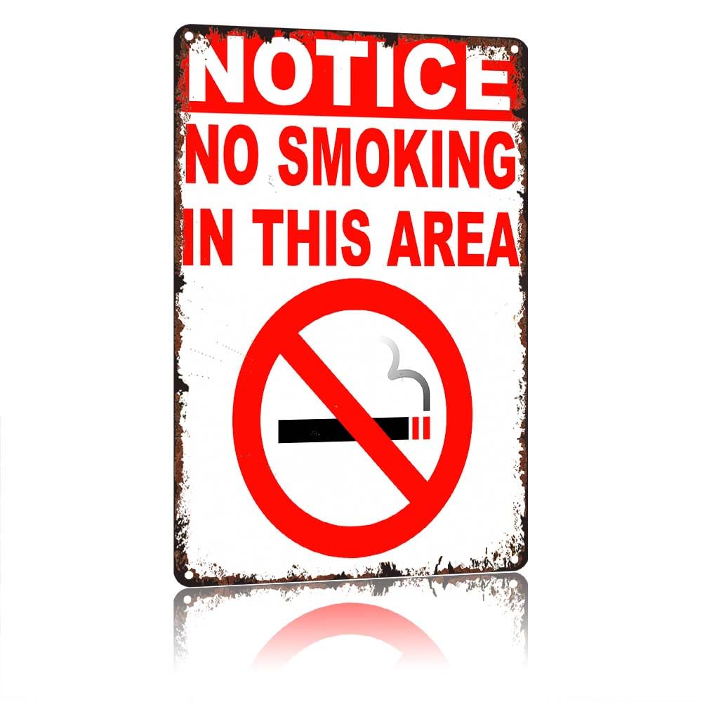 peiyeety NOTICE No Smoking In This Area Vintage 12X8 Inch Aluminum Metal Tin Sign, Retro Decorative Sign for Home Cafe Bar Garage Store Public Area Wall Decor, Waterproof Rustproof Warning Sign