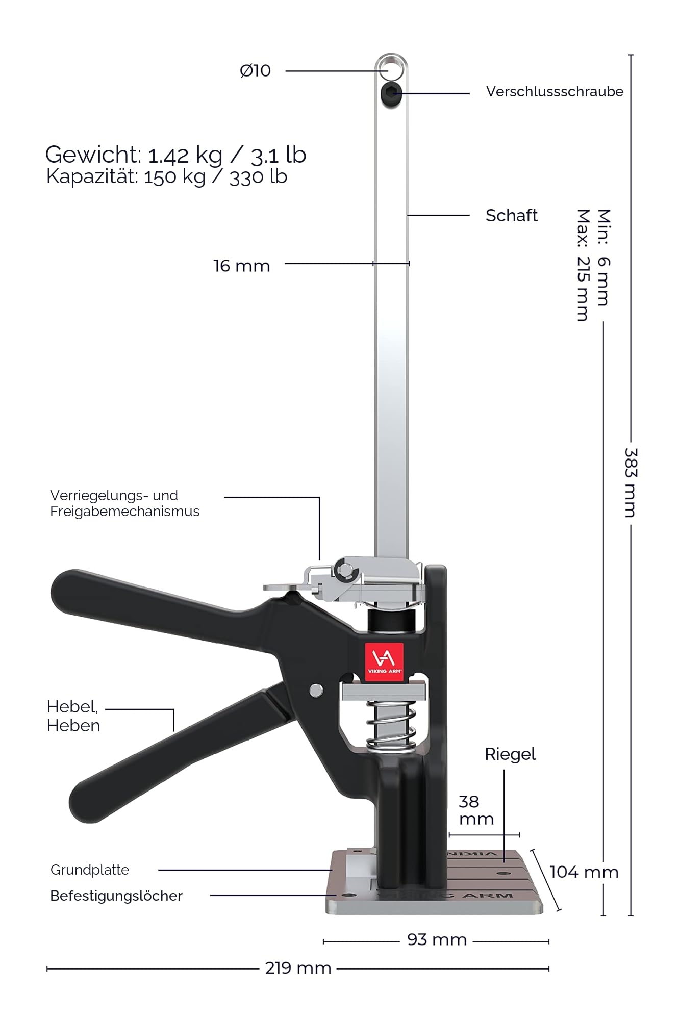 Viking Arm Einhandmontagewerkzeug zum durchführen von schweren Arbeiten mit nur Einer Personen Montagewerkzeug Hebewerkzeug Werkzeug, Silber