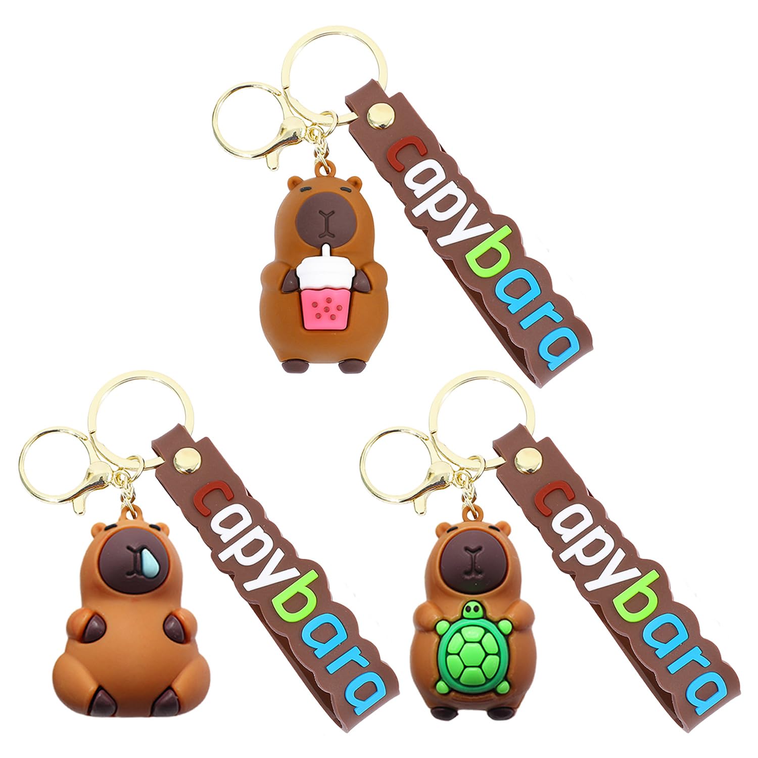 Hinfhi Unisex Kids Brown 3 Cartoon Capybara Pendants, Cute And Fun, Kids' Keychain,