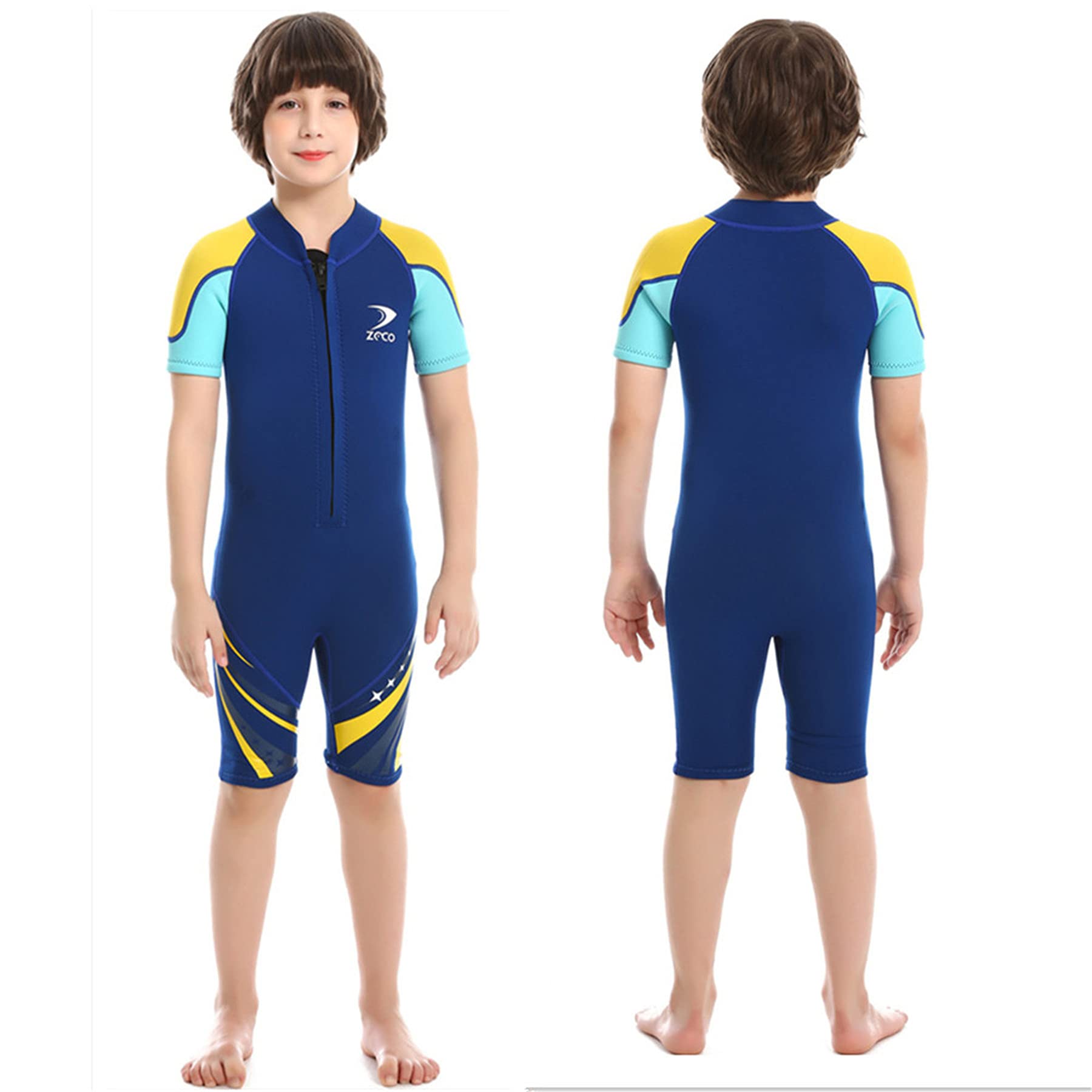 ZCCO Kids Wetsuit 2.5mm Childrens Shorty Wetsuit Neoprene Thermal Swimsuit,Youth Boys Girls One Piece Wet Suits (Blue,L) - Image 2