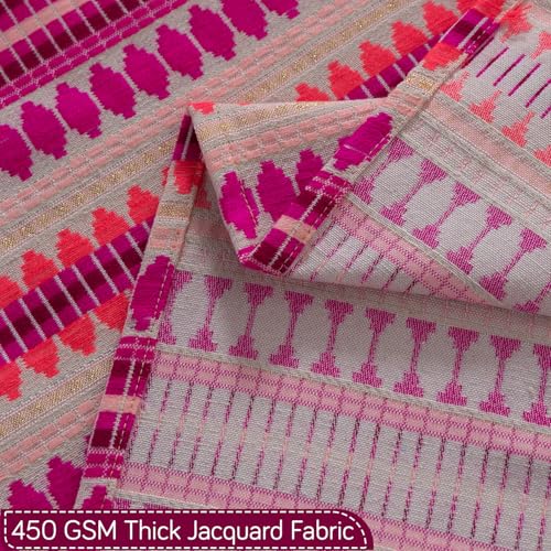 Image of HOKIPO 'Artisan Boho Series' Sofa Backrest Cover with Tassel | 450 GSM Thick Cotton Acrylic Jacquard Fabric Backrest Mat, Size 55x80 cm, Fuchsia Pink (IN-900-A5)