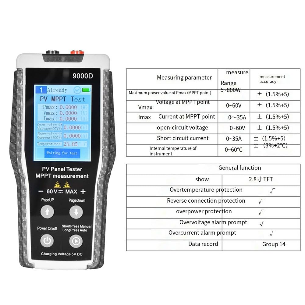 NbgrvB - Comprobador de paneles solares de 800 W, 9000D, analizador MPPT