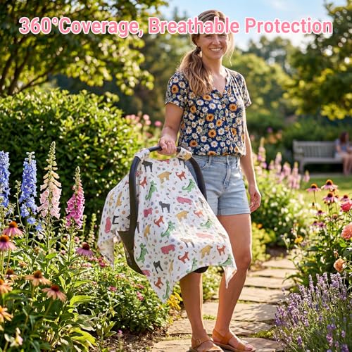Image of Metplus Car Seat Cover Baby, 100% Muslin Cotton Infant Carseat Covers for Boys and Girls, Lightweight Breathable Canopy, Summer Stroller Sun Shade, Newborn Travel Essentials(Dog)