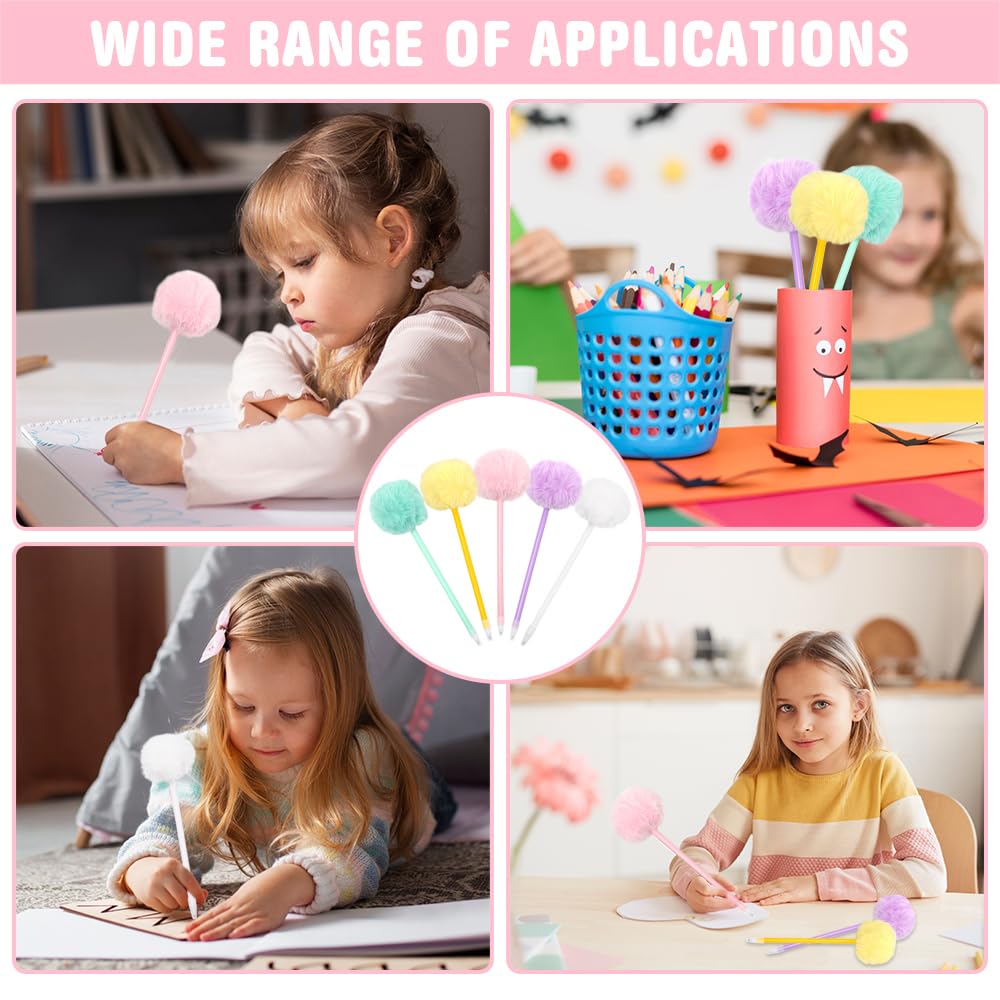 3 Stück Pompom Kugelschreiber - Bunte Stifte Mit Plüschkugel