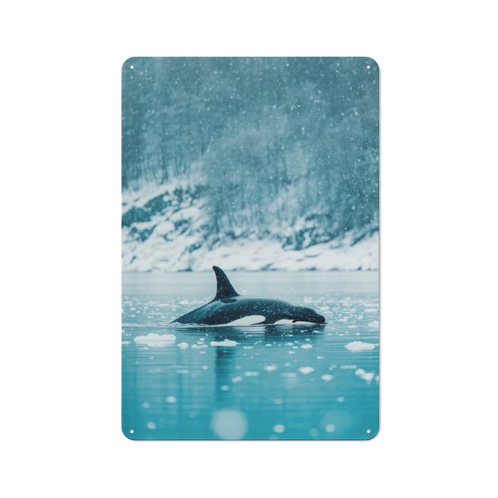 Junmoney Orca In Snowy Waters Retro Metal Sign 30X20cm For Garden Room Or Summerhouse, For Garden Room Decor Fans