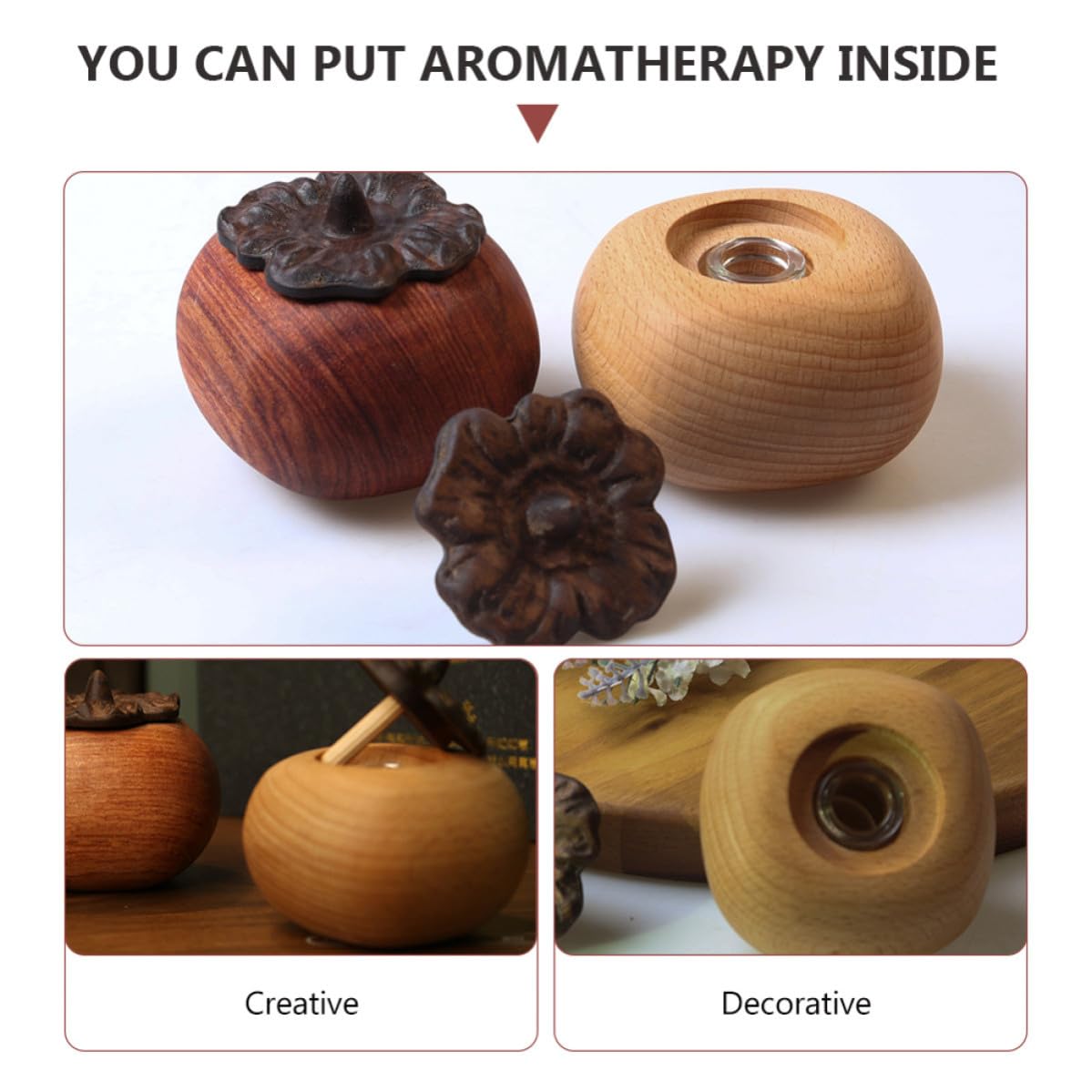 POPETPOP Difusor de Aceites Esenciales de Madera, Adorno Difusor de Aroma Decorativo, Difunde Aceites Esenciales, para Mesa de Noche y Sala de Yoga, Decoración de Escritorio