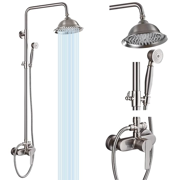 Buy Airuida Shower Fixture Exposed Pipe Shower System Brushed Nickel 8inch with Handheld Spray