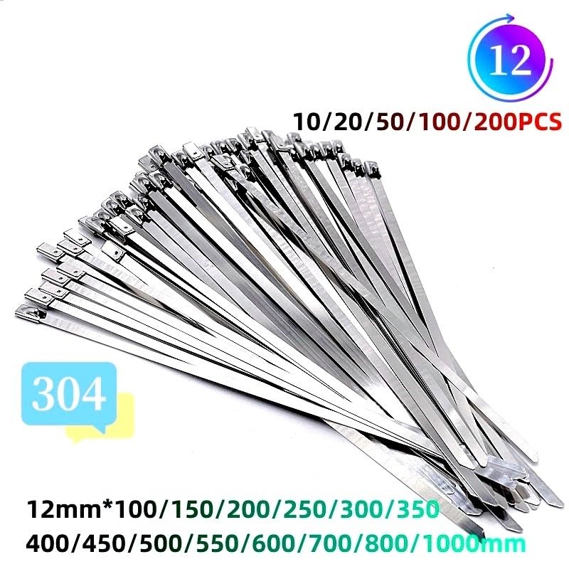 Opaski zaciskowe metalowe Stal nierdzewna Ca 10 20 50 100 200 szt. 12 mm 0,47 cala opaska wydechowa wielofunkcyjna 304 ze stali nierdzewnej metalowa opaska zaciskowa samoblokująca opaski zaciskowe 20