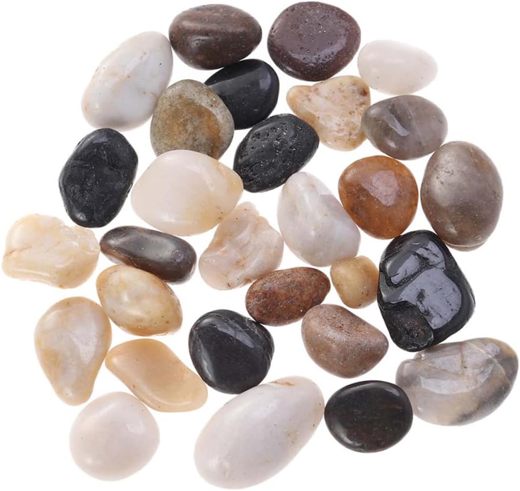 YARNOW Natural Polished Rainflower Pebbles and Small River Rocks 2-3cm, 1500g Aquarium Gravel Stones for Fish Tank Decoration, Turtle Habitat, and Garden Landscaping