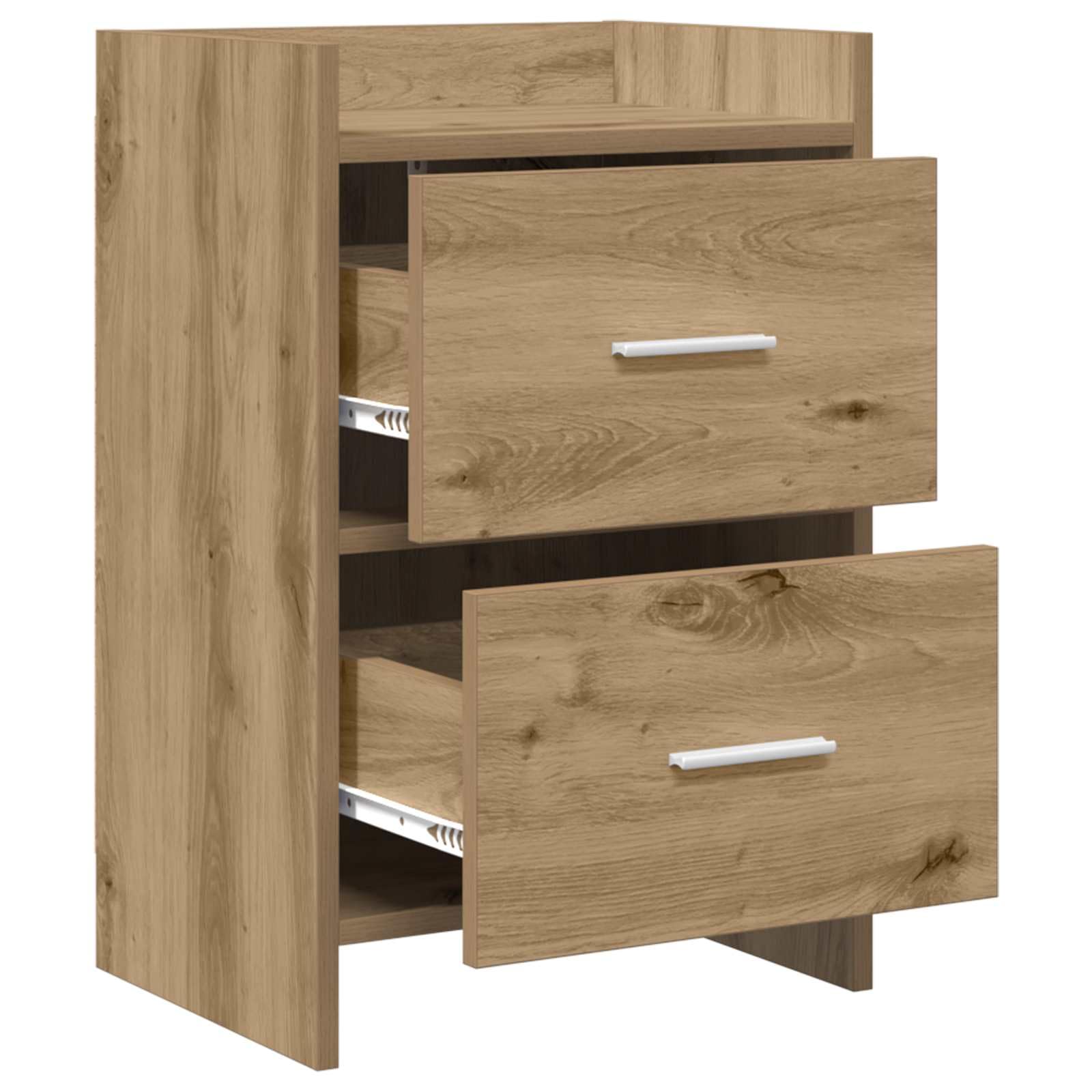 Comodino 2 PZ Quercia Artisan, Comodino 40x30x60 cm in Legno con 2 Cassetti e Maniglie in Metallo, Tavolino per Camera da Letto, Soggiorno, Corridoio, Compatto