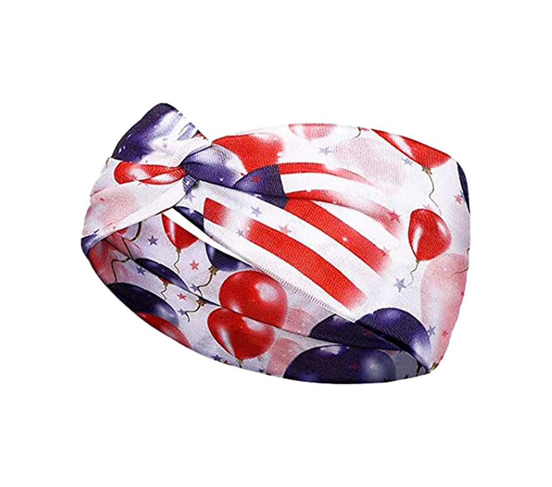 Koolgil Women's American Flag Independence Day Star Element Headband Retro Knot Sweat Absorbing Yoga Running Sports Headband for Travel Party Festivals