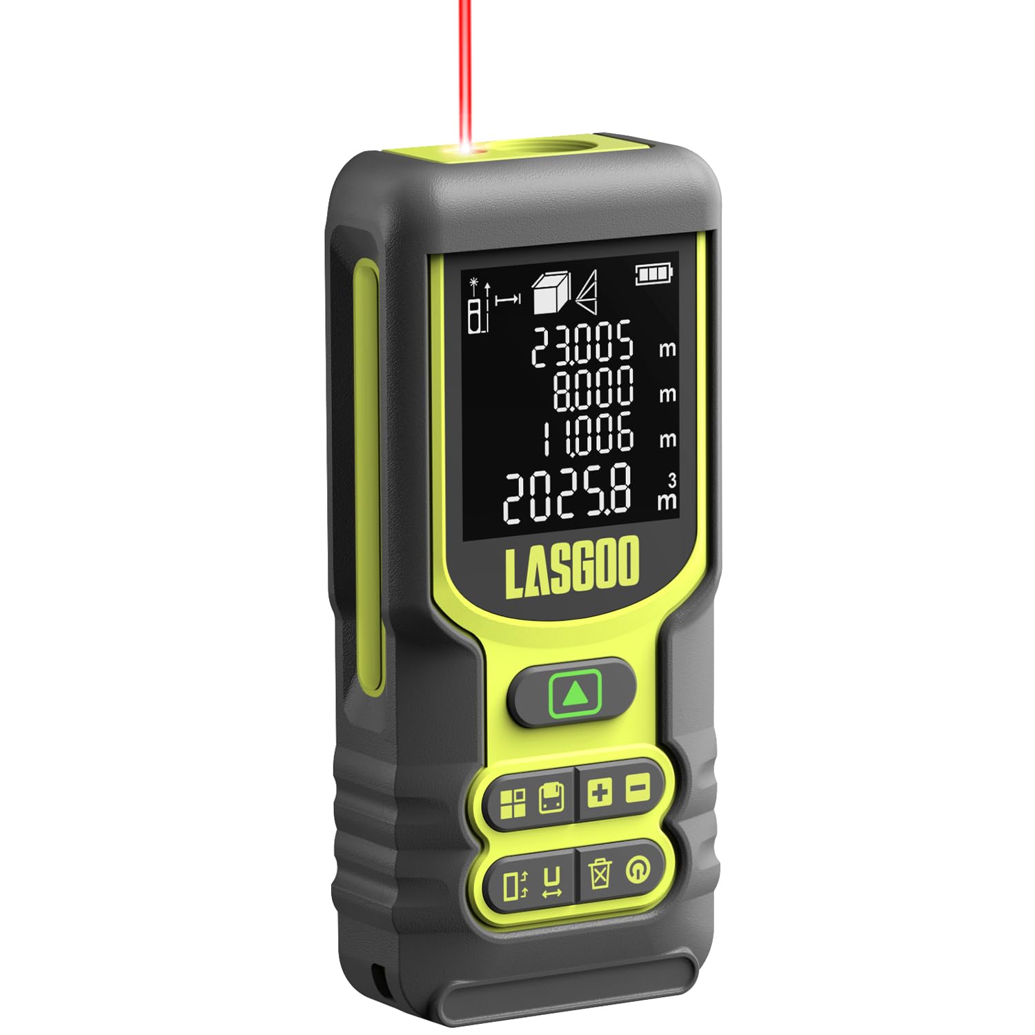 Laser Measure, LASGOO 60m/197ft Laser Measurement Tool, Laser Distance Meter with Ft/In/M Multiple Units, LCD Backlit Display, Pythagorean Mode, Area and Volume, Battery Included