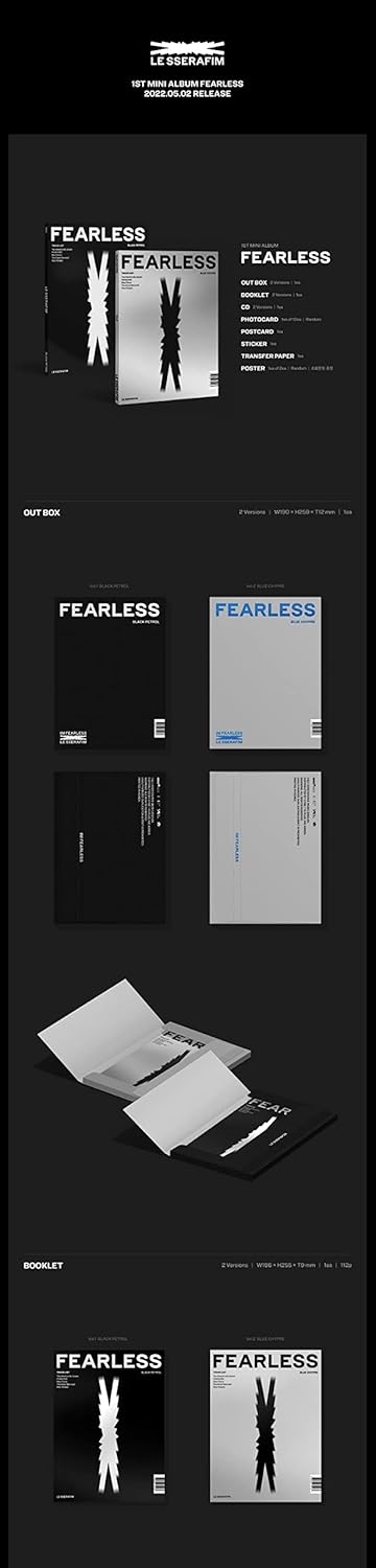 LE SSERAFIM [ FEARLESS ] 1st Mini Album [ SET : BLACK PETROL + BLUE CHYPRE Ver. ] incl. CD, Booklet, Photo Card, Post Card, Sticker & Transfer Paper