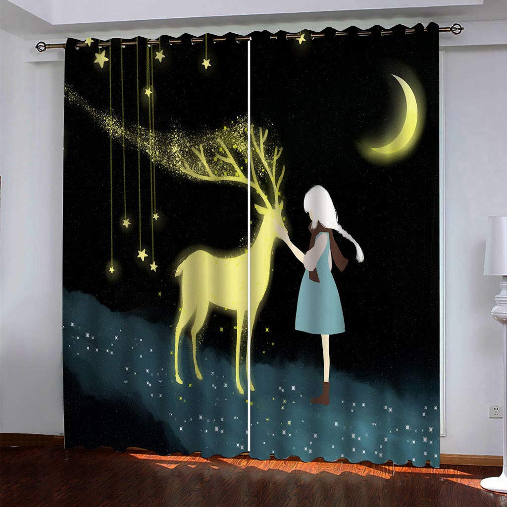 Cortinas Dormitorio Juvenil 160x200 Cm Térmicas Cortina Salon Dormitorio Moderno Con Ojales 2 Paneles 3D Las Chicas De Dibujos Animados Y Los Ciervos Cortina Opaca Juvenil Sala Estar Niño, Cortinas