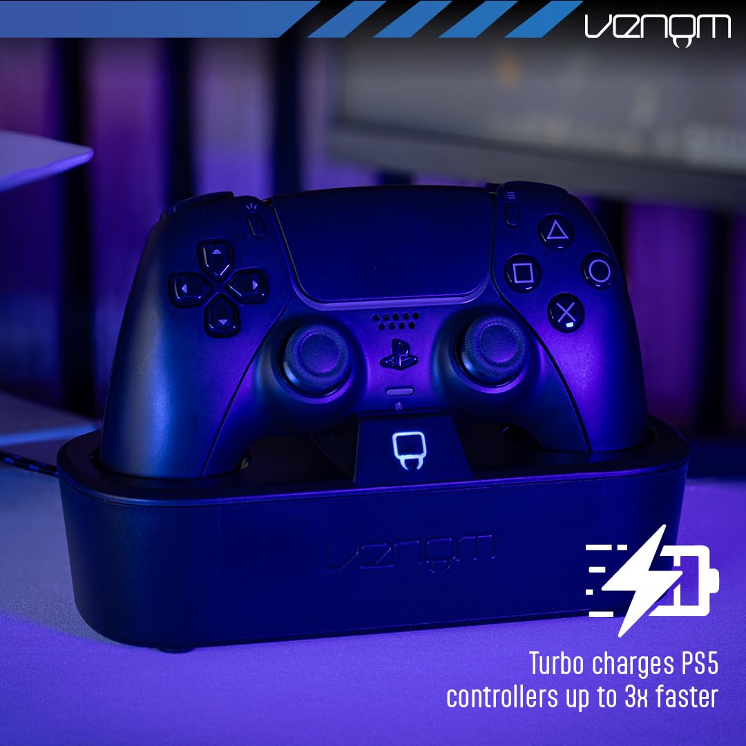 Venom Stacja Turbo do Ładowania Kontrolera PS5 | Szybka Ładowarka DualSense & Edge z Wskaźnikiem LED | Stacja Ładowania z Inteligentną Ochroną