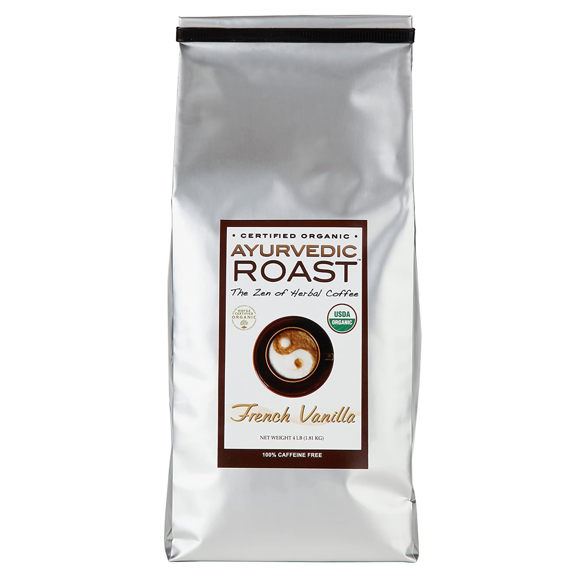 Ayurvedic Roast - French Vanilla, Organic Coffee Substitute Caffeine Free Antioxidant Adaptogenic Non Acidic Grain Coffee Chicory Ashwagandha 4 lb.