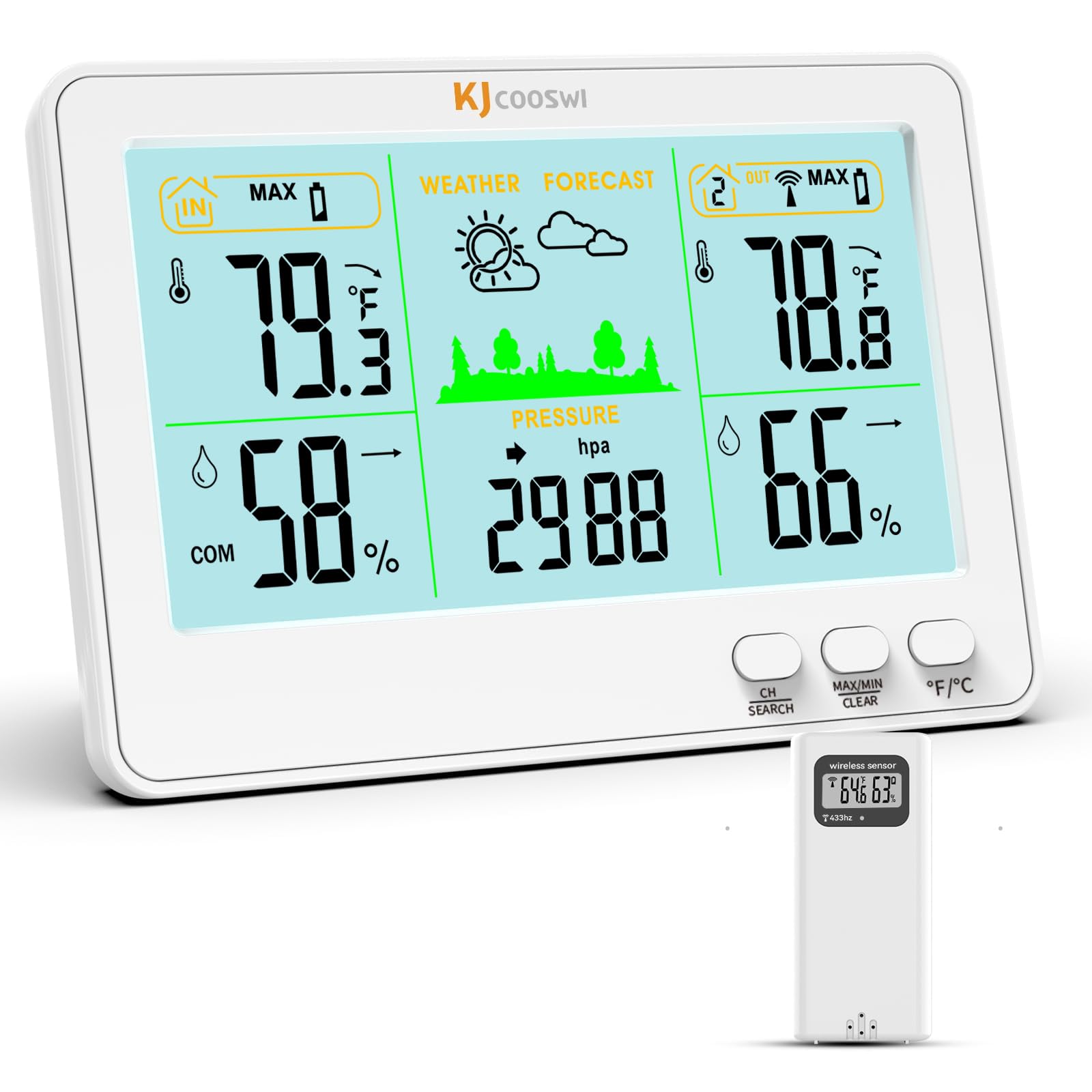 Indoor Outdoor Thermometer and Hygrometer Wireless Weather Stations with 328ft/100m Range, Temperature and Humidity Monitor with Barometer