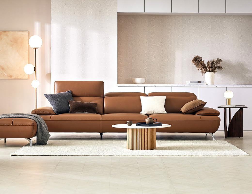 Fabrique Elite 4 Seater with Puffy Leatherette Luxury Brown Sofa Set with Moveable Headrest - Comfortable Furniture for Home Office & Living Room - Easy to Move - Stainless Steel Legs-image-27
