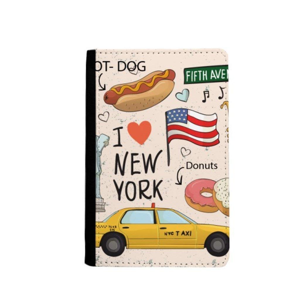 beatChongI Love New York Hot Dog Donuts America Texi Passport Holder Travel Wallet Cover Case Card Purse