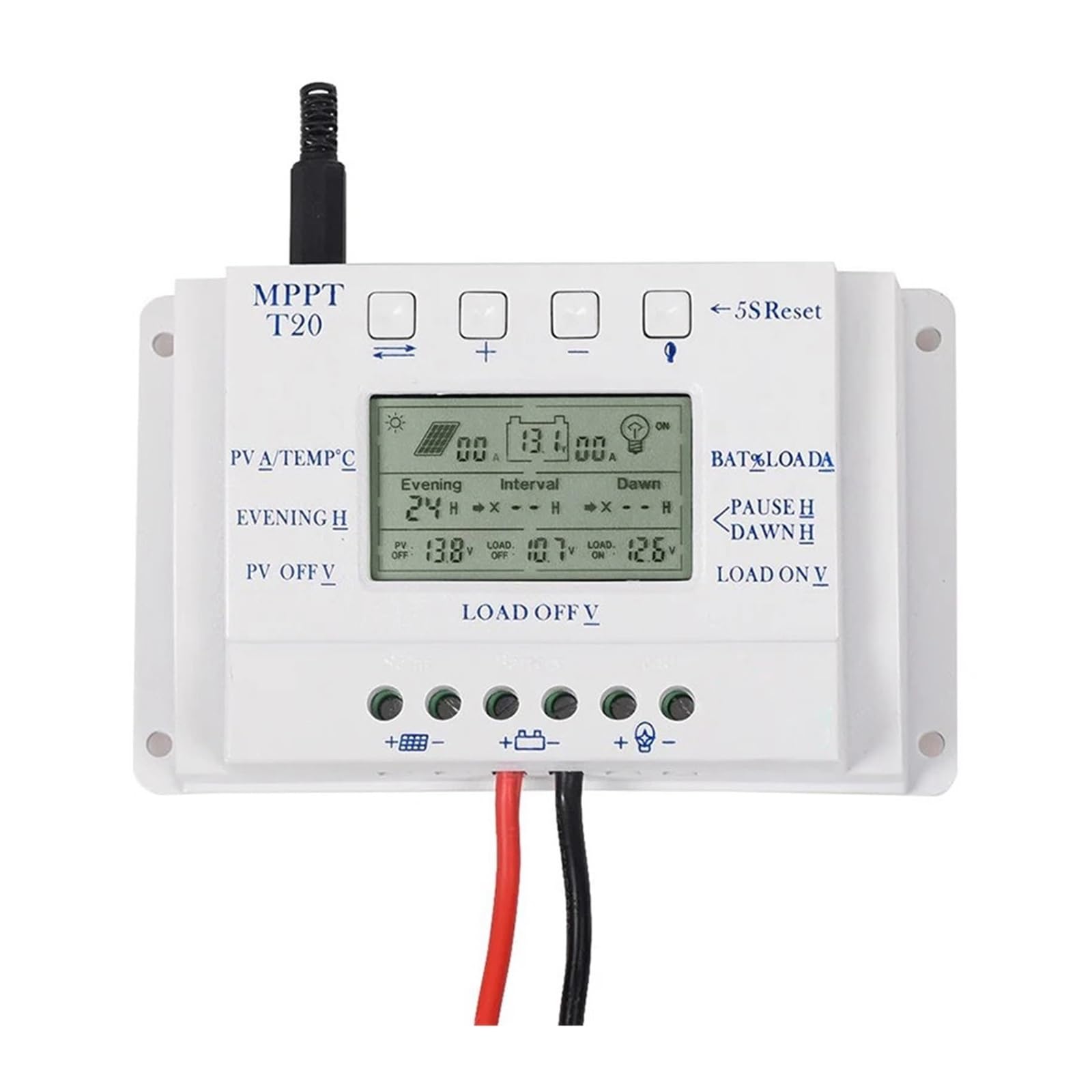 Kontroler ładowania słonecznego, 20A MPPT 12 V/24 V ładowarka do baterii słonecznych Regulator kontrolery ładowania wyświetlacz LCD domowy panel słoneczny regulator fotowoltaiczny