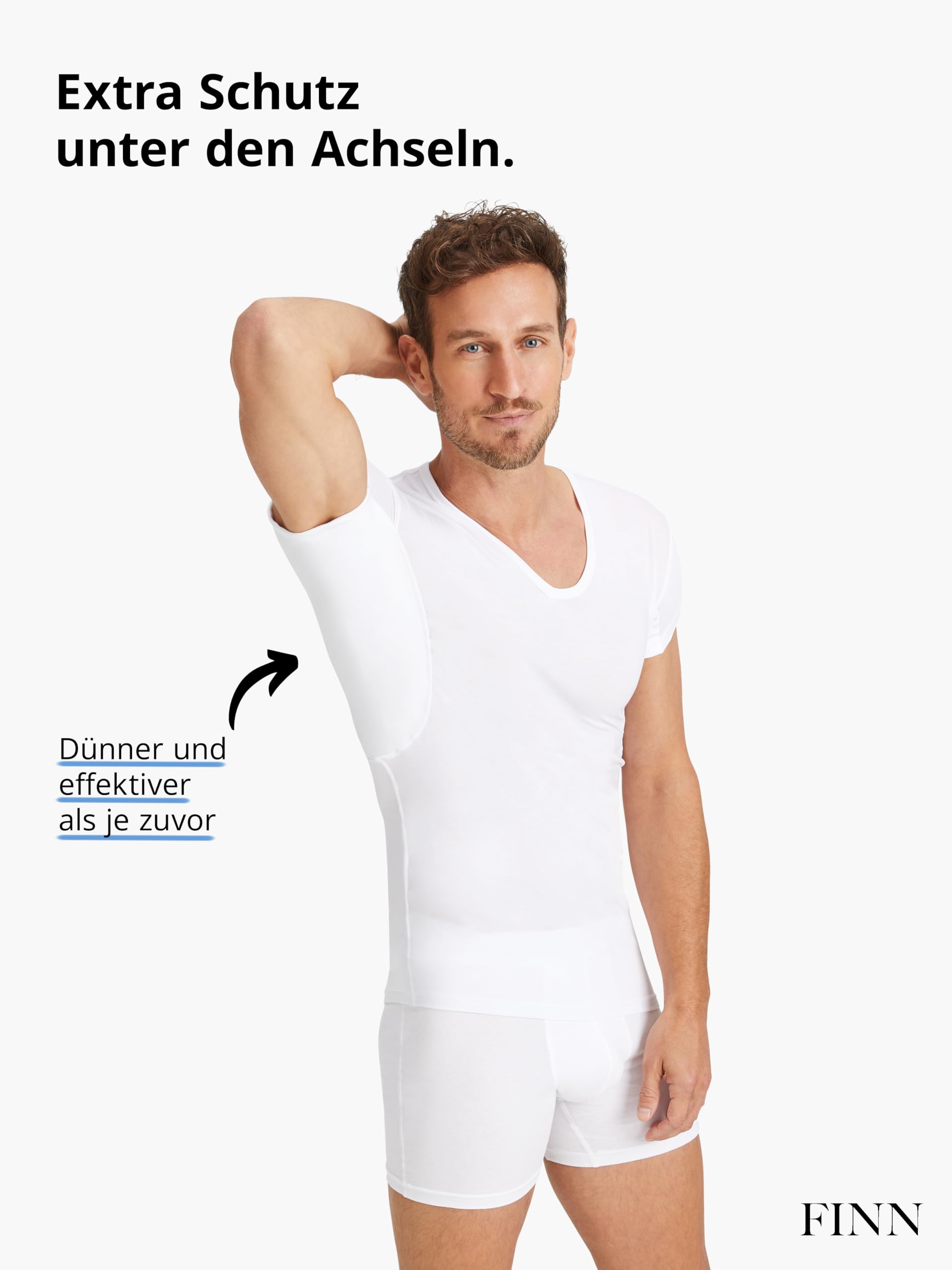 FINN T-Shirt imperméable Anti-Transpiration pour Homme avec Manches Extra Courtes et Coussinets sous Les aisselles – Maillot de Corps antibactérien Contre Les Taches de Transpiration