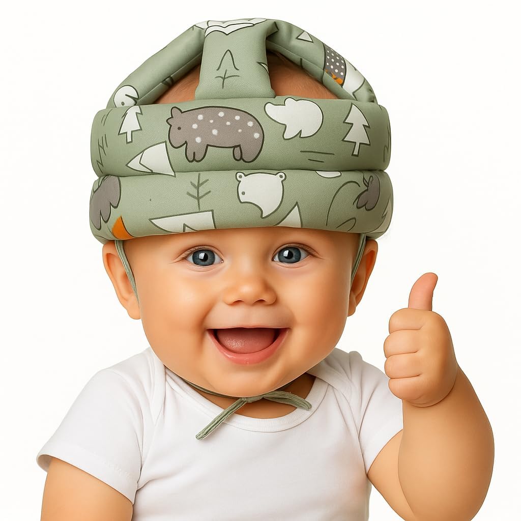 Baby Infant Toddler Helmet Safety Head Cushion Bumper Bonnet Adjustable Protective Printed Cap Child Safety Headguard Helmet for Kids (HLMT-Green)-image-5