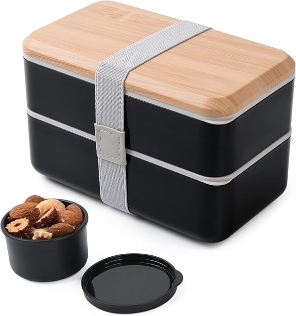 EOIMS Adults Bento Box,Japanese Food Storage Containers for Kids,Leak-Proof 47oz Lunch Box with Sauce Pots,Cutlery,Microwave, Dishwasher & Freezer Safe