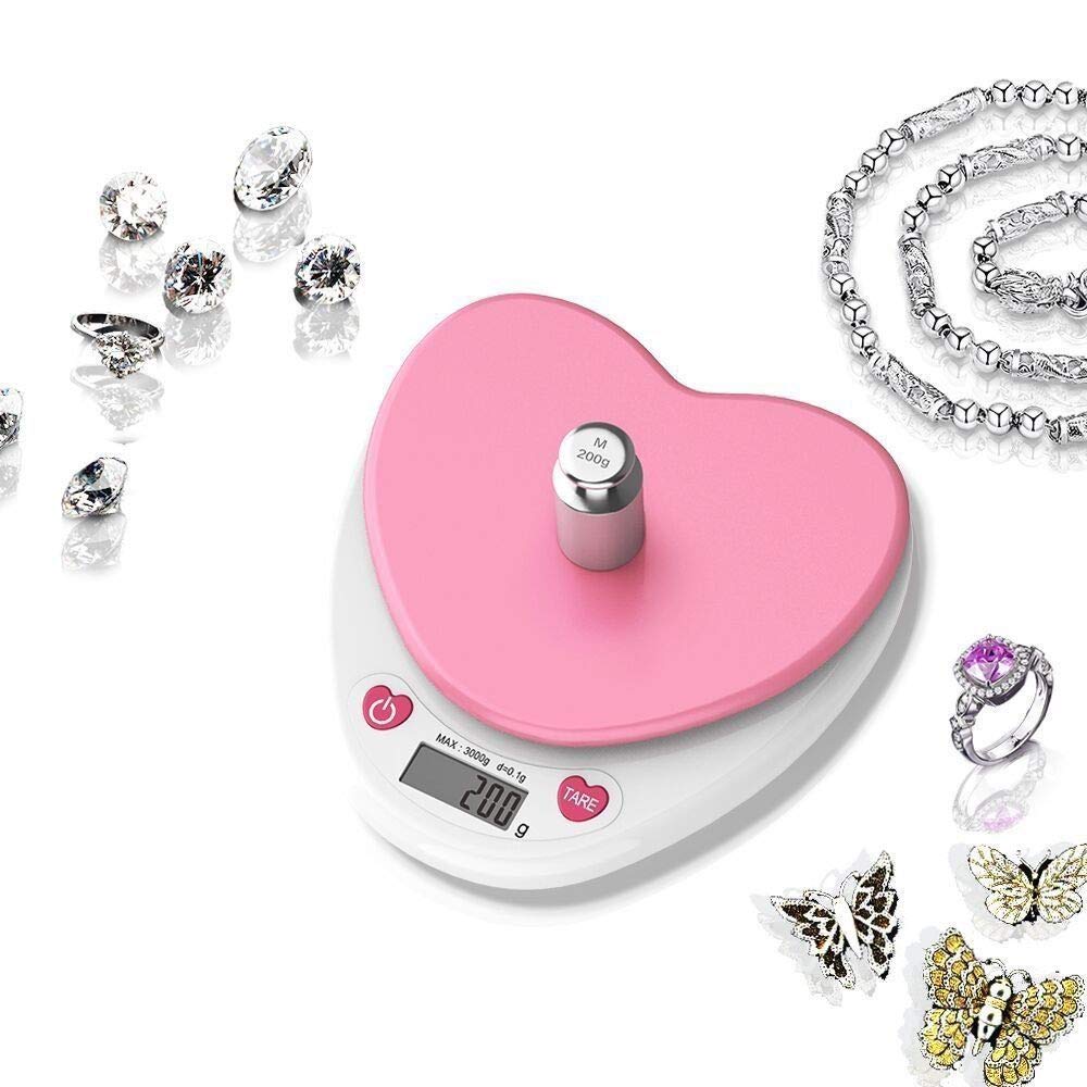 Báscula electrónica de Cocina, báscula de joyería de Alta precisión de 0,1g, horneado de Alimentos, minipesaje en Forma de corazón for Hornear Hierbas medicinales, gramo