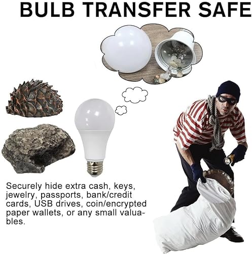 Rosojodg White Bulb Transfer for Hiding Money, Hide in Plain Sight Key Money Jewelry Storage Cash Holder Safes Light Bulb-Hidden Compartment,Safety and Security, Safes and Safe Accessories