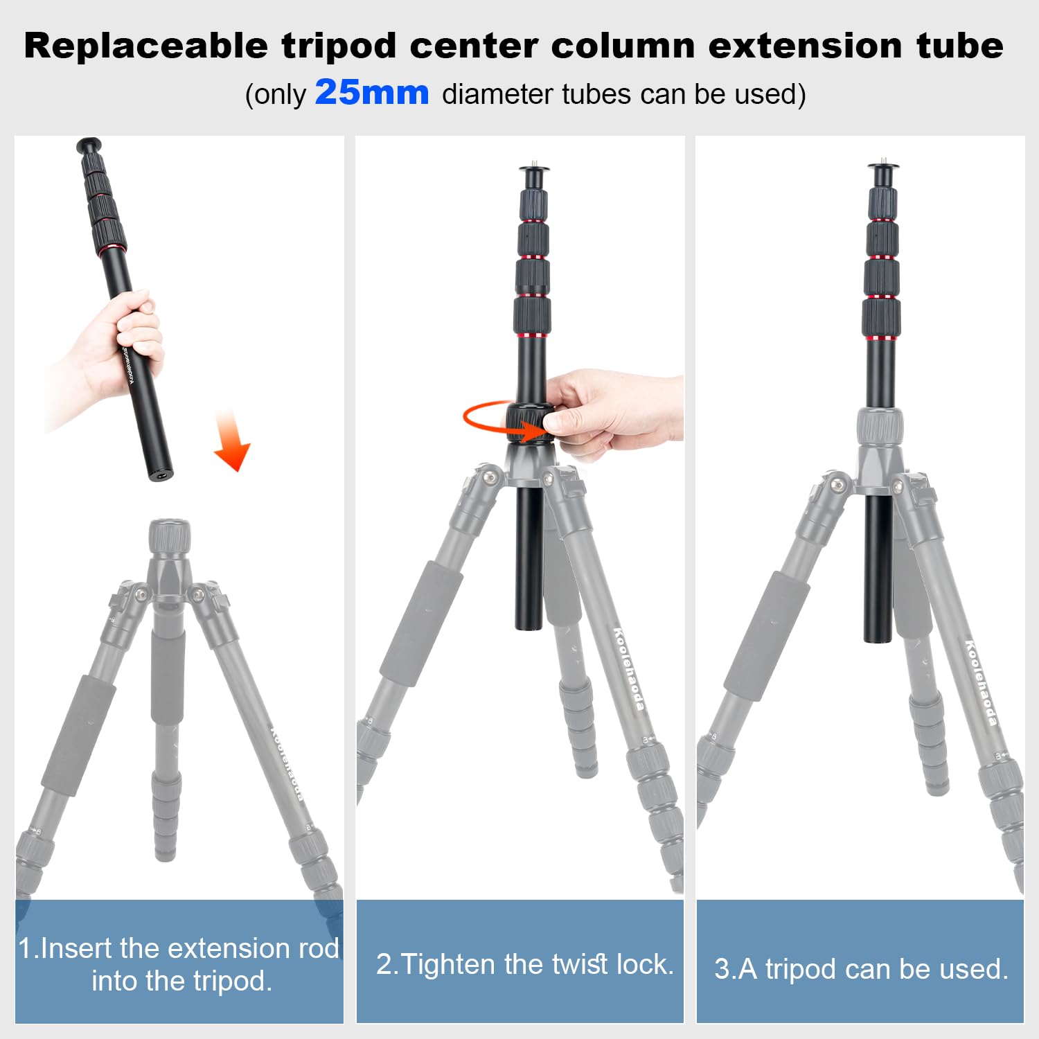 Koolehaoda Extension de trépied en aluminium de 145 cm - Tube d'extension de colonne centrale - 5 sections - Tige télescopique avec vis de 6,35 mm - Compatible avec trépieds/cardan/appareil photo