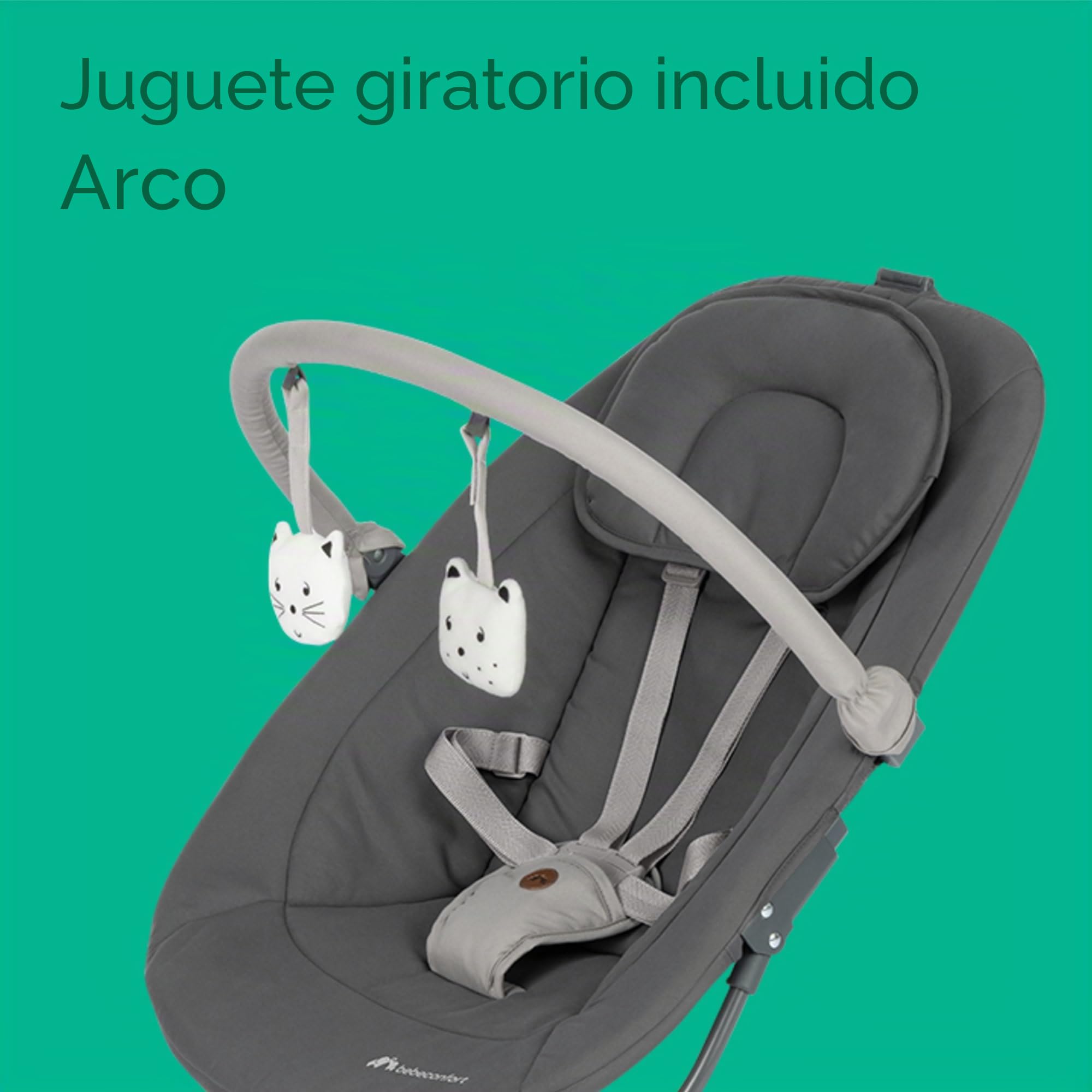 Bebeconfort Jolana - Columpio eléctrico para bebé, 0-6 meses (9 kg), detección automática de movimiento, 12 canciones de hollín, 5 sonidos naturales, respaldo ajustable, 2 posiciones reclinables